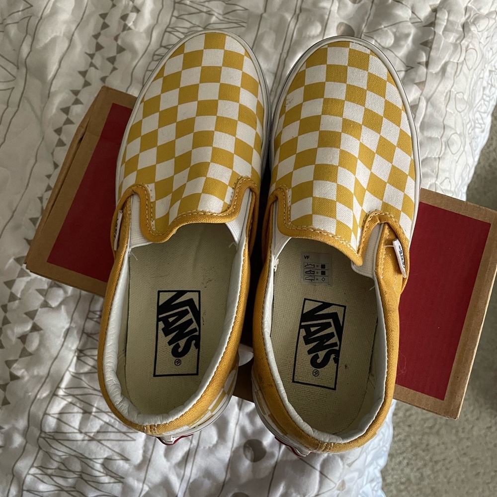 Vans Yellow Checkered Slip-On Shoes